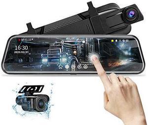 10'' Mirror Dash Cam Night Vision 1080P FHD Full Touch Screen Front and Rear View Backup Camera for Cars Loop Recording Streaming Media 170°Wide Angle Parking Assistance with 10 Meters Cable