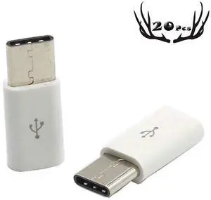 20 Pack Micro USB to USB C Adapter, Converts Micro USB Female to USB C Male, USB Type C Adapter, Works with Samsung Galaxy S8 Plus Note 9 8,LG V20 G5 G6,Moto Z Z2,Nintendo Switch,More White
