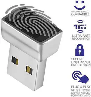 TNP Nano USB Fingerprint Reader for Windows 10 Hello - Security Key Biometric Scanner Sensor Dongle Module for Instant Acess, Password-Free Login, Sign-in, Lock, Unlock PC & Laptops