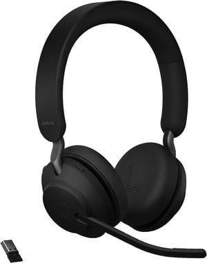 Jabra Evolve2 65 MS Wireless Headphones with Link380a, Stereo, Black – Wireless Bluetooth Headset for Calls and Music, 37 Hours of Battery Life, Passive Noise Cancelling Headphones