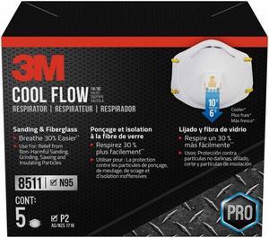 3M Cool Flow N95 Particulate Respirator Face Mask, 5 Masks