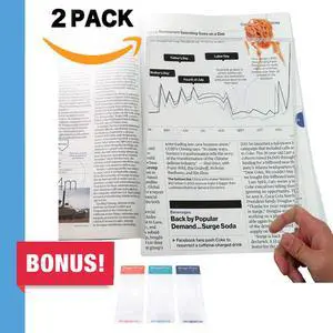 MagniPros(2PACK) Large Full Page 3X Premium Magnifying Sheet Fresnel Lens 7.5" X 10.5"+2 Bonus Ruler Magnifiers+2 Bookmark Lenses-Best Magnifying Set for Reading Small Prints & Low Vision Seniors