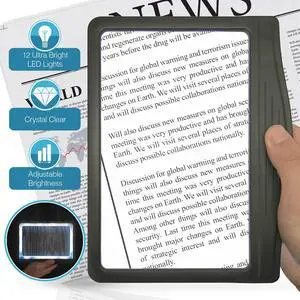 MagniPros 3X Large Ultra Bright LED Page Magnifier with 12 Anti-Glare Dimmable LEDs (Provide More Evenly Lit Viewing Area)-Ideal for Reading Small Prints & Low Vision Seniors with Aging Eyes