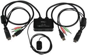 StarTech.com 2 Port USB HDMI Cable KVM Switch with Audio and Remote Switch - USB Powered KVM with HDMI - Dual Port HDMI