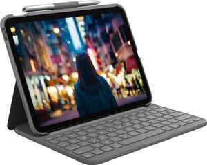 Logitech Slim Folio - Keyboard and folio case - wireless - Bluetooth LE - QWERTY - UK - oxford grey - for Apple 10.2-inc