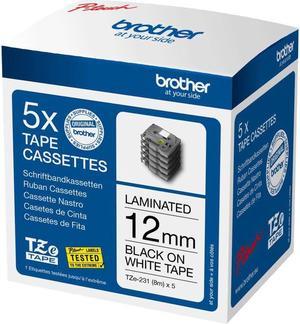 Brother TZe-231 - Adhesive - black on white - Roll (1.2 cm x 8 m) 1 cassette(s) laminated tape (pack of 5) - for P-Touch