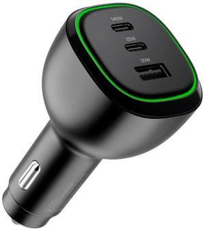 Alogic 165W Car Charger USB-C USB-A ports fast charging for laptops, tablets, and smartphones with 1m cable - 165W high-power car adapter with multiple ports, suitable for charging larger devices