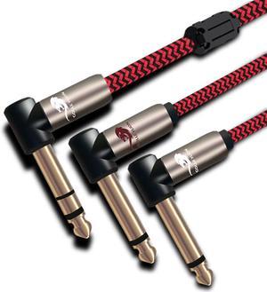 Angled 1/4IN 6.35mm 1:2 Splitter Cable for Mixing Console Amplifier TRS Jack 6.35 to Dual 6.35 Audio Cable (1pcs)