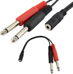 3.5mm Female Plug to 2*6.35mm TRS Mono Male Jack Audio Socket Adapter Cable 1/4" TSF Female to Dual 1/4" TS Male 6.35SP F 2*6.35 (1pcs)