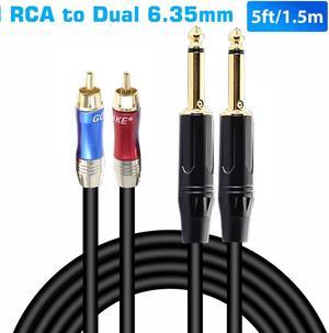 5FT 1/4 inch TRS Jack to Dual RCA Cable Gold Plated 6.35mm to 2 RCA Stereo Audio for Multimedia Video Cable PS3#35 (1pcs)