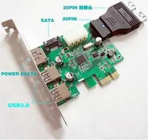 Power Over eSATA eSATAp II & 2PCS USB 3.0 USB3.0 to PCI-E PCI Express Card w/ Motherboard 20 pin Connector