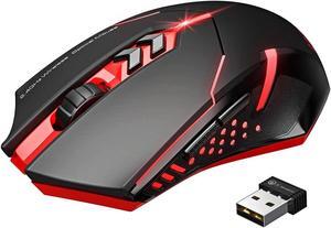 VicTsing Wireless Gaming Mouse with Unique Silent Click, Breathing Backlit, Wireless Mouse Gaming, Up to 2400 DPI, Ergonomic Grips, 7 Buttons,Red