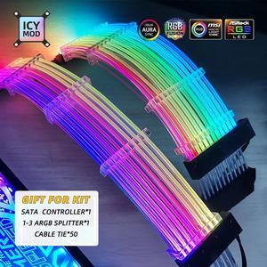 ARGB GPU Extension Cable 3x8PIN Rainbow Lighting Cable 8+8 Strimer Wire 24PIN MOBO VGA 8+8+8 RGB Motherboard Extender PC MOD