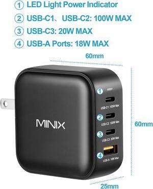 MINIX P3 Smallest 100W GaN USB-C Charger PD for MacBook Pro/Air, Laptops,iPhone,iPad Pro,Samsung,Dell and More Devices