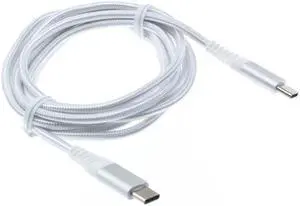10ft Long Braided Type-C Cable [C-to-C] White Sync USB Wire USB-C Power Data Cord Compatible With LG V35 ThinQ, Stylo 4, G7 ThinQ
