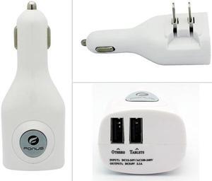 Rapid Car Home Travel Charger Power Adapter Dual USB with Folding Prongs White Compatible With iPad Air 2 4