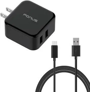30W 2-Port Home Quick Charger 6ft USB Fast Type-C Cable Smart Detect Adapter Compatible With Motorola Moto Z3 Play Z2 Force Z Force Droid G6