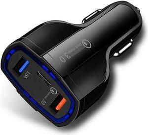 48W 3-Port Adaptive Fast USB Car Charger Type-C [USB-C] Port Quick Charge Port Compatible With Amazon Kindle Fire HDX 8.9 7 HD 8.9 7 6, DX, 8 10