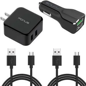 4-in-1 Adaptive Fast Home Car Charger 6ft (Two) USB Cable Combo Travel Adapter Compatible With Huawei Mate SE