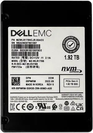 Dell 8PMRM 1.92TB PCIe Gen4 NVMe Read Intensive TLC 2.5Inch SSD