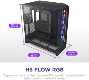 NZXT H9 Flow RGB (2025)  Large Dual-Chamber ATX Mid-Tower Airflow PC Case  Includes 1 x 420mm RGB Fan Unit & 1 x 120mm Fan  420mm Radiator Support  Tempered Glass  Back-Connect Ready  Black