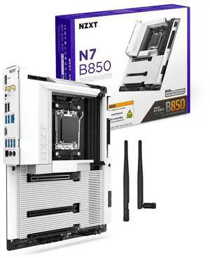 NZXT N7 B850 - AMD B850 AM5 ATX Gaming Motherboard for Ryzen 9000/8000/7000 - 16+2+1, DDR5, 3x M.2, PCIe 5.0, Wi-Fi 6E, 2.5GbE LAN - M.2 NVME with Quick-Release Latch - Full Cover - White