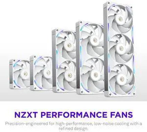 NZXT F140X Performance Fan - 140mm PWM RGB PC Case Fan - Max Airflow & Static Pressure - Low Noise - LCP Frame & Blades - Magnetic Fluid Dynamic Bearing - 30mm Thick - White