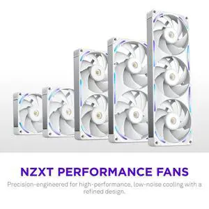 NZXT F120X Performance Fan - 120mm PWM RGB PC Case Fan - Max Airflow & Static Pressure - Low Noise - LCP Frame & Blades - Magnetic Fluid Dynamic Bearing - 30mm Thick - White