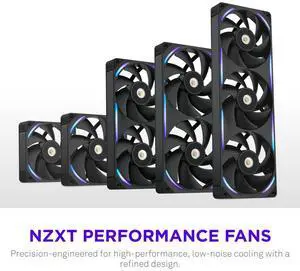 NZXT F280X Performance Single-Frame Fan - 2x 140mm PWM RGB PC Case Fans - Max Airflow & Static Pressure - Low Noise - LCP Frame & Blades - Magnetic Fluid Dynamic Bearing - 30mm Thick - Black