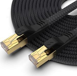 Cat 7 Ethernet Cable 50 ft, Flat Ethernet Cable Nylon Braided Heavy Duty High Speed Internet Network Cable, Shielded Pure Copper RJ45 LAN Cable for Gaming PS5 Xbox Modem Router