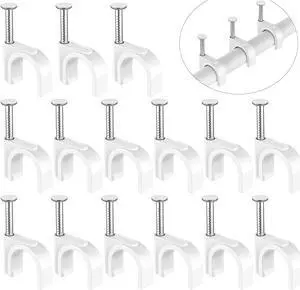 Cable Clips White - AOPOCKAN TECH 100 Pieces Ethernet Cable Clips with Steel Nails 8mm Cord Holder for Cat8 Cat7 Cat6 Round Ethernet Cable - 0.32 inch