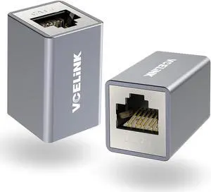 VCELINK Cat7 Ethernet Coupler Female to Female, Shielded RJ45 Coupler PoE Cable Extender for Cat7/Cat6a/Cat6/Cat5e Network Cable, RJ45 Inline Coupler Silver Grey 2-Pack