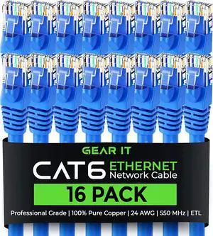GearIT Cat 6 Ethernet Cable 7 ft (16-Pack) - Cat6 Patch Cable, Cat 6 Patch Cable, Cat6 Cable, Cat 6 Cable, Cat6 Ethernet Cable, Network Cable, Internet Cable - Blue 7 Feet