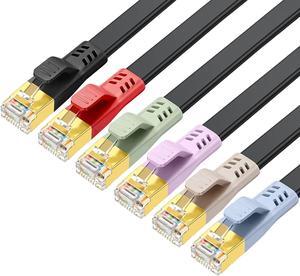 CAT 8 Ethernet Cable 5ft 6 Pack, Colorful Flat Ethernet Cable 40Gbps 2000Mhz,High Speed CAT8 Internet LAN Patch Cord Double Shielded with RJ45 for Gaming/PS5/PC/Modem/Router (5 ft 6Pack Colorful)