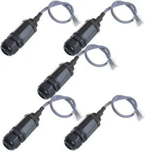 5PCS M20 RJ45 Waterproof Cat5 8P8C Connector IP67 Ethernet LAN Cable Connector Double Head with Cat5 Network Cable Outdoor LAN Coupler Adapter Male to Female