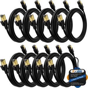 Cat 7 Ethernet Cable 2 Feet (10 Pack), Multi Pack High Speed Internet Cord, CAT7 RJ45 LAN Network Cable, Triple Shielding SFTP 10Gbps 600Mhz Patch Cable, Compatible with CAT6A CAT6 CAT5E CAT5 Cable