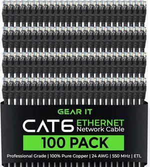 GearIT 100-Pack, Cat 6 Ethernet Cable Cat6 Snagless Patch 2 Feet - Snagless RJ45 Computer LAN Network Cord, Black - Compatible with 48 Port Switch POE Rackmount 48port Gigabit