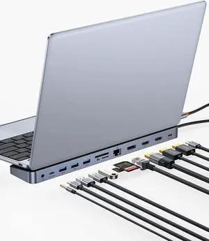 Baseus Laptop Docking Station, 4K Multitasking USB C Docking Station with 2 HDMI+DP, PD, 3 USB-A, RJ45, Audio, TF/SD Card Reader, USB Hub Compatible for MacBook/Dell/HP/Surface/Lenovo