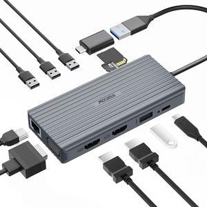 DisplayLink USB Docking Station Dual Monitor, 12-in-1 USB 3.0 to USB C Docking Station Laptop Docking Station 3 Monitors with Dual HDMI,VGA,USB3.0,Ethernet,PD for MacBook M1/M2/Pro/Air  HP Lenovo