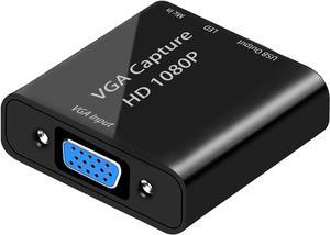Video Capture Card, VGA to USB Capture Adapter with Microphone Input, HD 1080p Video Adapter, for Live Broadcast, Laptops, Monitors, Video Conferencing and Games