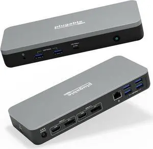 Plugable 12-in-1 Dual 4K USB C Docking Station, Works with Chromebook Certified, 60W Charging Dock, Compatible with ChromeOS and Windows, 2X HDMI, 2X DisplayPort, 1x Ethernet, 1x USB-C, 6X USB, Audio