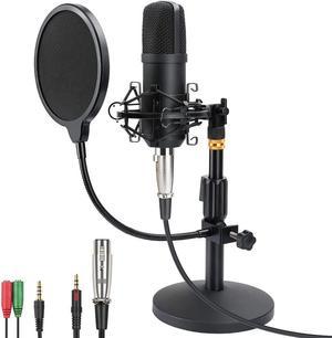 Professional Studio Condenser Microphone, Computer PC Microphone Kit with 3.5mm XLR/Pop Filter/Shock Mount for Professional Studio Recording Podcasting Broadcasting