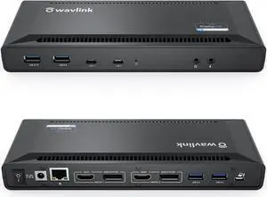 WAVLINK USB C Dual 4K Laptop Docking Station Dual Monitor, Single 5K/ Dual 4K Video Outputs Dock, 100W Power Delivery Charging, 2xDP, 2xHDMI, 6 USB, Gigabit Ethernet, Audio
