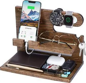 ZAPUVO Gifts for Men Husband, Dad Gifts for Fathers Day from Daughter Son, Wood Phone Docking Station Nightstand Organizer, Birthday Gifts Ideas for Him from Wife Boyfriend Anniversary Christmas