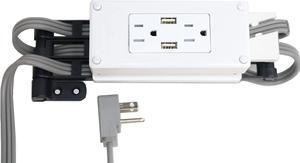 Compact in-Drawer Outlet Charging Station (2) 15 Amp AC Outlets (2) USB-A Ports with Cord Management Arm, White