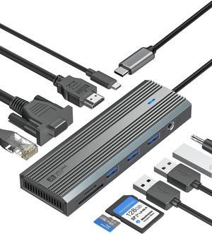SANZANG USB C Hub, 10-in-1 Docking Station, USB C to HDMI Adapter, USB C Hub Ethernet, 100W PD, 3 USB-A USB 3.0 for MacBook, Steam Deck, iPad, Surface Pro, Chromebook (Grey)