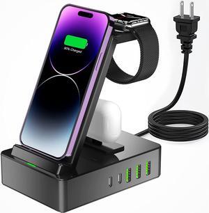 8 in 1 Charging Station, 100W Wireless Charging Station for Multiple Devices Apple with 20W USB C 2 Ports, Aluminum Alloy Cell Phone Charging Station Compatible with iPhone Series, iWatch, AirPods Pro