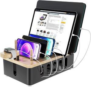 Metal Charging Station for Multiple Devices,New Upgrade Wood Charging Station for Phone Tablet Smart Watch Holder Desk OrganizersMatte Black Dock Device Organizer