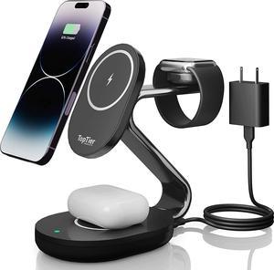 TopTier 3 in 1 Magsafe Wireless Charging Station Metal Design iPhone Apple Watch Airpods Magsafe Compatible Black