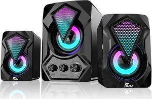 NJSJ Computer Speakers, 2.1 USB-Powered Desktop Speakers with Subwoofer, Small Stereo Multimedia Speaker System with Dynamic RGB Light 3.5mm Aux-in Connection for PC, Laptop, Tablets, Cellphone